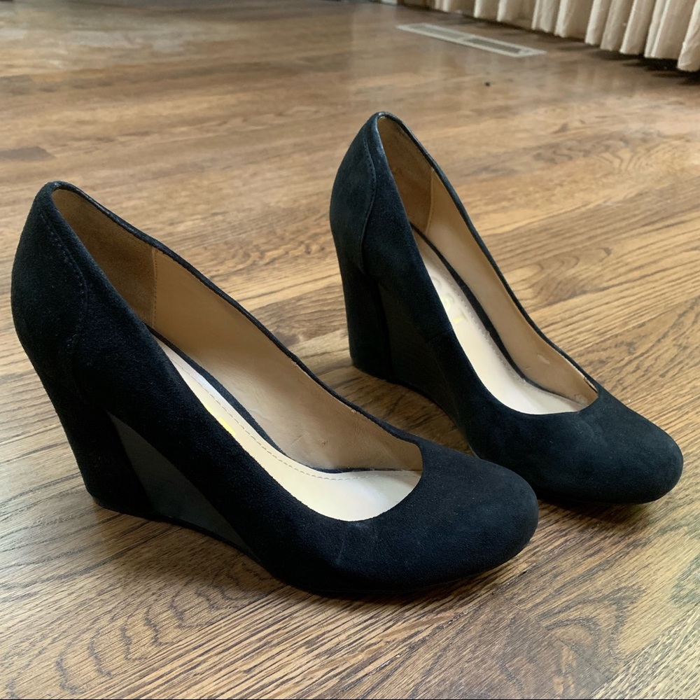Report Black Suede Wedge Heels